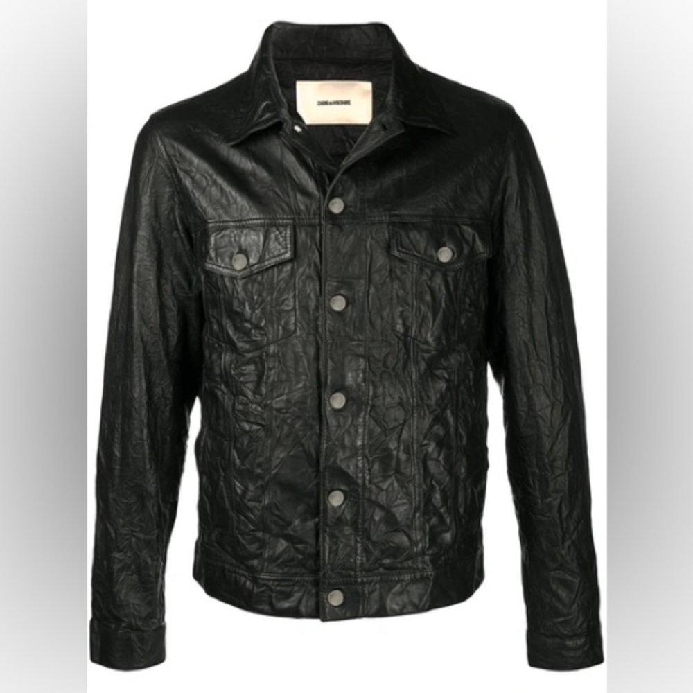 Zadig & Voltaire Base Crinkle Leather Shirt Jacket (color-Olivier,blackish/grn)